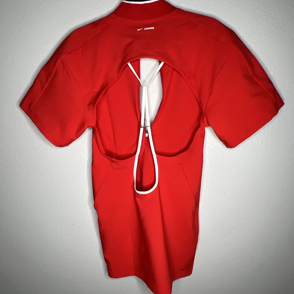 Nike x Jacquemus Red Short Sleeve Mini Body Con Dress Size Medium White Piping - Picture 7 of 14